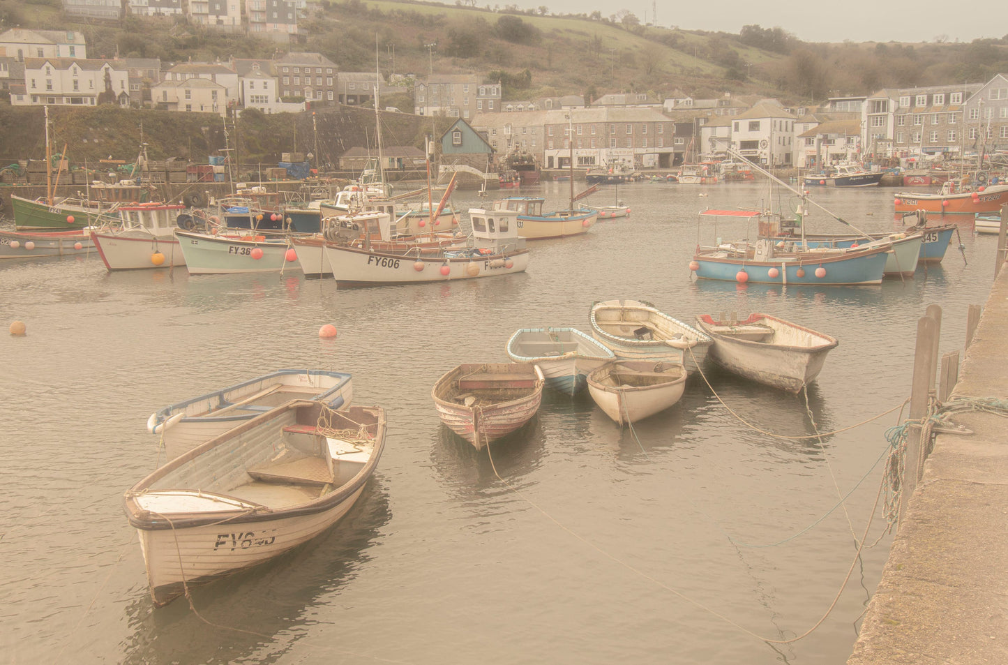 A5, A4 or A3 vintage style harbour art print of Mevagissey Harbour